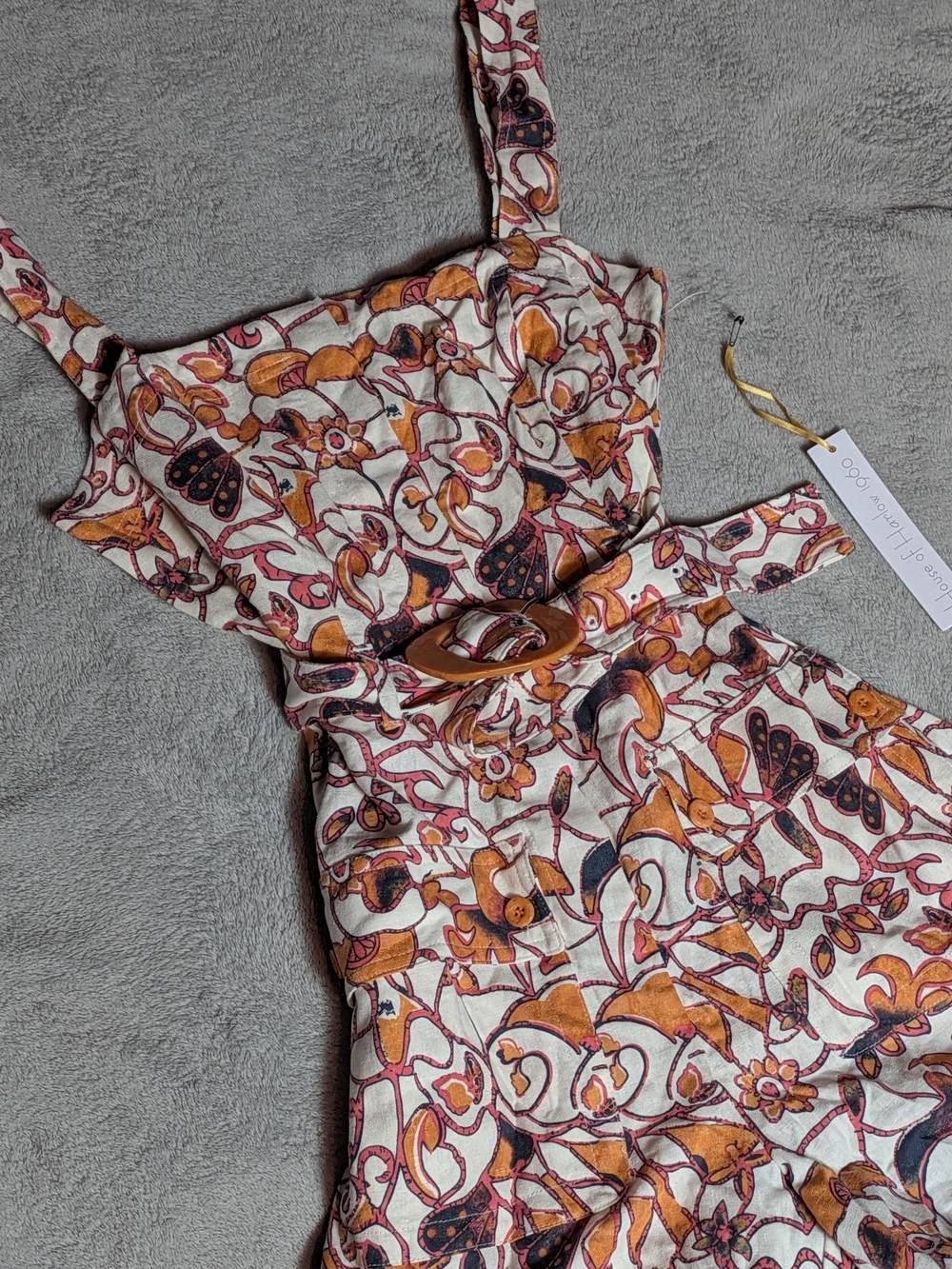 House of Harlow 1960 Floral Romper in White, Mustard & Burgundy - Picture 2 of 7